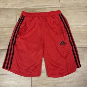 Adidas Shorts Men Small Unlined Red 3 Stripe Athletic Soccer Training Polyester